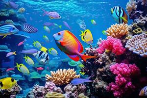 AI generated Underwater view of coral reef with tropical fish. Underwater world, AI Generated photo