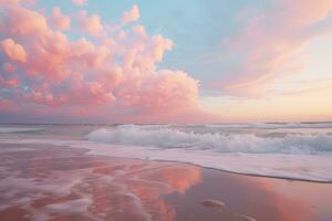 AI generated Beautiful seascape at sunset time. Colorful clouds over the sea, AI Generated photo