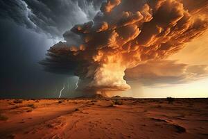 AI generated Sunset in the desert of Arizona, United States. Storm over the desert, AI Generated photo