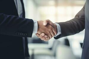AI generated Handshake of two business people in the office. Business concept, businessman shaking hands with his partner after signing, AI Generated photo