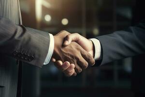 AI generated Close up of business people shaking hands with each other in office, Businessmen making handshake with partner, AI Generated photo