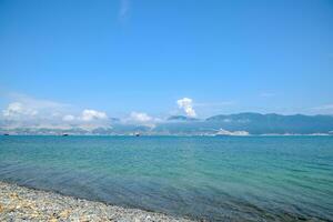 Seascape of the cement bay, Sea and mountains near photo