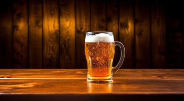 AI generated glass of beer on abstract background, beer wallpaper, glass of beer in the dark, beer with foam, alcoholic drink on dark background photo