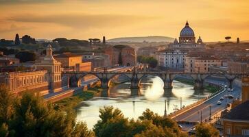 AI generated panoramic view of Rome, panoramic view of antic city Rome, top view of the city photo