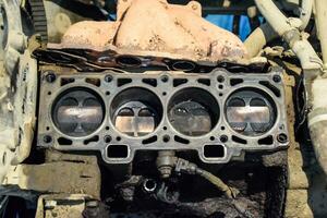 Disassembled car engine. Engine repair VAZ. Old car. photo