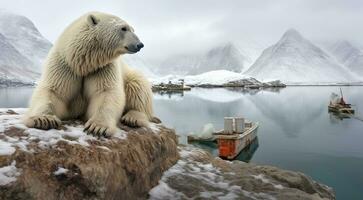 ai generado polar oso en el nieve, polar oso en el lago, blanco oso en el naturaleza, polar oso en el polar regiones, de cerca de blanco oso foto