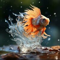 AI generated A photo of golden fish in water with water drops on bokeh or blur dark background Generative AI