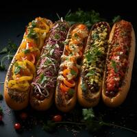 AI generated A photo of Crispy hotdogs in tray on table Generative AI