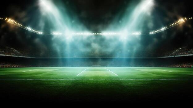 AI generated A photo of beautiful landscape with green meadow match ground night view lights brightening Generative AI