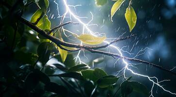 ai generado relámpago en el cielo, relámpago en el noche, fantástico relámpago escena en el noche, Tormentoso día, relámpago fondo, tormenta en el oscuro foto