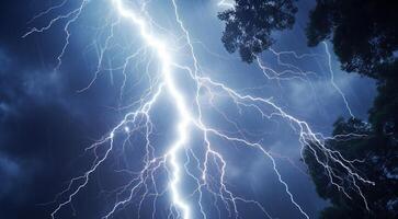 ai generado relámpago en el cielo, relámpago en el noche, fantástico relámpago escena en el noche, Tormentoso día, relámpago fondo, tormenta en el oscuro foto