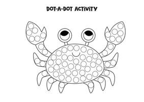 Dot a dot game for preschool kids. Cute cartoon crab. vector