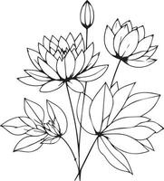 realistic black and white water lily tattoo, water lily tattoo black and white, waterlily, minimalist geometric water lily tattoo, water lily line art, easy water lily drawing for kids vector