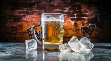 AI generated glass of beer on abstract background, beer wallpaper, glass of beer in the dark, beer with foam, alcoholic drink on dark background photo