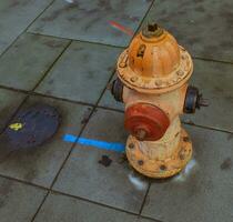 Fire hydrant stands tall on a city street in Portland, USA, symbolizing safety, emergency preparedness photo