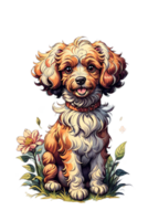 AI generated Fluffy Puddle Dog in Watercolor Clip Art png