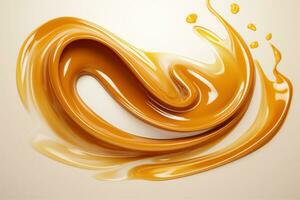 AI generated Melted caramel. Liquid toffee background with swirl effect photo