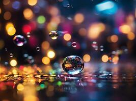 AI generated Blurry confetti, water bubbles, raining, blurry, night, city lights, blurry background, bokeh lights, depth of field, abstract background, multicolor, rainbow, city christmas light, photo