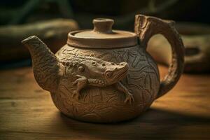 Pottery teapot lizard design. Generate ai photo