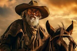 AI generated Rugged Cowboy banner portrait. Generate ai photo