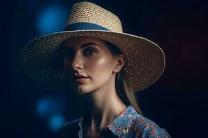 AI generated Woman wearing straw hat accessory. Generate ai photo