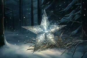 ai generado invierno estrella en Nevado bosque digital Arte. generar ai foto