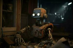 AI generated Rusty robot machinery trash. Generate ai photo