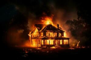 AI generated Destructive House in fire. Generate Ai photo