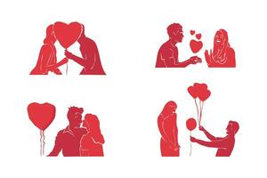 Valentine's Day Couple Holding Love Balloons Silhouette Vector Illustration, Valentine's Day Couple Silhouette Vector, Valentine's Day Love Balloons