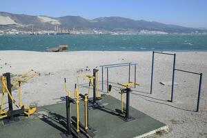 Street sports town. Outdoor training simulators on the beach of Novorossiysk photo