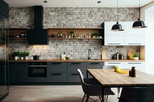 AI generated Sleek and contemporary A modern kitchen blending style with functionality AI Generated photo