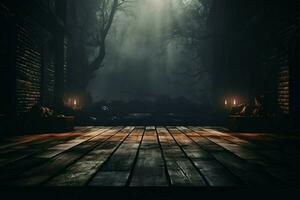 AI generated Eerie Halloween ambiance Dark horror background featuring vacant wooden planks AI Generated photo