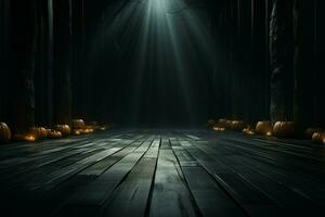 AI generated Spooky scene Mysterious Halloween atmosphere with chilling wooden planks backdrop AI Generated photo