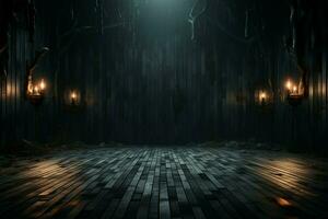 AI generated Spooky scene Mysterious Halloween atmosphere with chilling wooden planks backdrop AI Generated photo