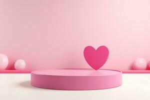 AI generated 3d render of valentine's day background with podium and heart  Generated ai photo