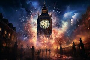 AI generated Image of old vintage pocket watch over burning fire background. Time concept happy new year Generative ai photo