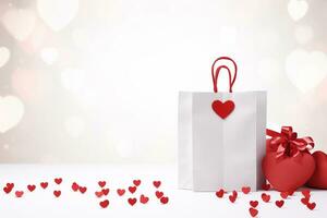 AI generated Paper shopping bag with red hearts. Valentine's day concept. 3D Rendering  Generated ai photo