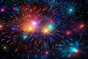 AI generated Colorful fireworks on night sky background. New Year celebration Generative ai photo