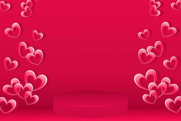 Valentines Day background with pink hearts for sales advertise 3d banner vector illustration.