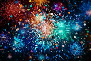 AI generated Colorful fireworks on night sky background. New Year celebration Generative ai photo