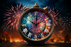 AI generated Image of old vintage pocket watch over burning fire background. Time concept happy new year Generative ai photo