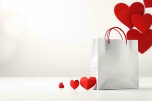 AI generated Paper shopping bag with red hearts. Valentine's day concept. 3D Rendering  Generated ai photo