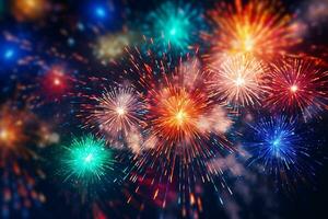 AI generated Colorful fireworks on night sky background. New Year celebration Generative ai photo