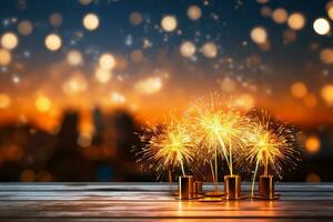AI generated Colorful fireworks on night sky background. New Year celebration Generative ai photo