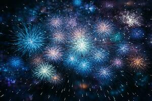 AI generated Colorful fireworks on night sky background. New Year celebration Generative ai photo