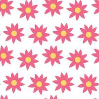 Funky pink y2k floral seamless pattern. Doodle retro illustration background. vector