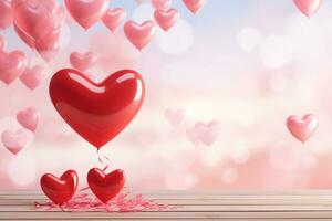 AI generated Valentine's day background with heart shaped balloons. 3D Rendering  Generated ai photo