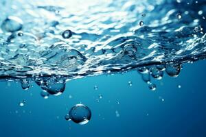 ai generado calmante azul agua antecedentes con burbujas y brillante agua superficie foto