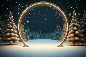 AI generated 3D circle frame a beautiful backdrop to celebrate Merry Christmas and Happy New Year AI Generated photo