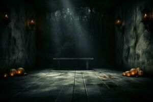 AI generated Eerie Halloween ambiance Dark horror background featuring vacant wooden planks AI Generated photo